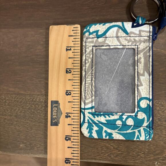 Vera Bradley Zip ID Case Womens Blue Gray Floral Key Ring Wallet Coin Purse NWT - Picture 4 of 7